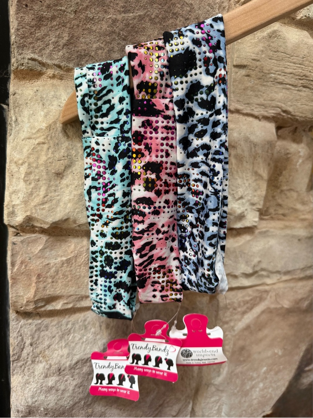 3pc Animal Print Stretch Headbands with Stud Accents